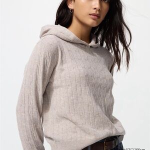 Uniqlo Taupe Cable Knit Hoodie Pullover